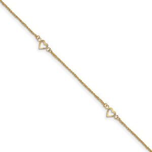 14k Yellow Gold Diamond-cut Hearts Anklet, 9-10 Inch